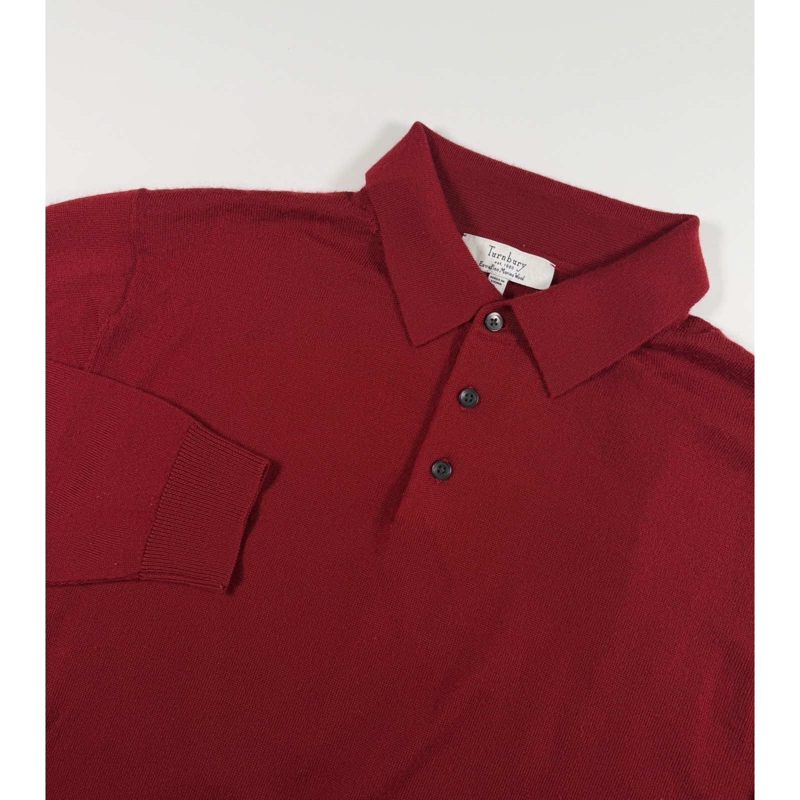 Turnbury Extra Fine Merino Wool Red Sweater Collar Men's Size Large